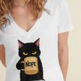 Nope Coffee Cat – Introvert Humor Monday Kitty Women's Jersey Short Sleeve Deep V-Neck Tshirt