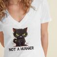 Not A Hugger Tee Angry Cat Sarcastic Cute Introvert Women's Jersey Short Sleeve Deep V-Neck Tshirt