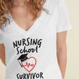 Nursing School Survivor Women Graduation RN Gift Shirt Women's Jersey Short Sleeve Deep V-Neck Tshirt