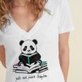 Panda Reading Chapter Books Women's Jersey Short Sleeve Deep V-Neck Tshirt