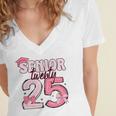 Pink Coquette Bow Senior 2025 Back To School Graduation Girl Women's Jersey Short Sleeve Deep V-Neck Tshirt