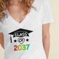Pre-K -12th Grade Hand Prints Space Graduation Class Of 2037 Women's Jersey Short Sleeve Deep V-Neck Tshirt
