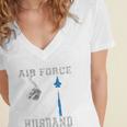Proud Air Force Husband US Air Force Graduation Husband Women's Jersey Short Sleeve Deep V-Neck Tshirt