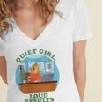Quiet Girl Loud Results Introvert Office Staff Secretary Women's Jersey Short Sleeve Deep V-Neck Tshirt