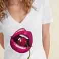 Rainbow Lips With a Cherry In The Mouth 80s Nostalgia Premium Tri-Blend Women's Jersey Short Sleeve Deep V-Neck Tshirt