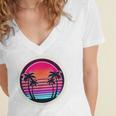 Retro 80s Synthwave Sunset & Palm Trees Retro Nostalgia 80s Women's Jersey Short Sleeve Deep V-Neck Tshirt Retro 80s Synthwave Sunset & Palm Trees Retro Nostalgia 80s Women's Jersey Short Sleeve Deep V-Neck Tshirt
