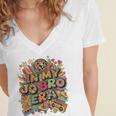 Retro Nostalgia Era Disco Groovy 80s 90s Vintage Aesthetic Women's Jersey Short Sleeve Deep V-Neck Tshirt