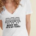 Retro Pager Squad Minimalist Monochrome Cartoon Nostalgia Women's Jersey Short Sleeve Deep V-Neck Tshirt