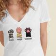 Rock Paper Scissors Hand Game Cute Paw Cat Introvert Women's Jersey Short Sleeve Deep V-Neck Tshirt