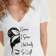 I Came I Saw I Had Anxiety So I Left Messy Bun Introvert Women's Jersey Short Sleeve Deep V-Neck Tshirt
