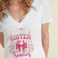 Senior 2026 Class Of 26 Coquette Pink Bow Graduation Sister Women's Jersey Short Sleeve Deep V-Neck Tshirt