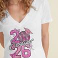 Senior 2026 Graduation Girls Coquette Pink Bow Class Of 2026 Premium Women's Jersey Short Sleeve Deep V-Neck Tshirt