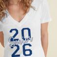 Senior 2026 Graduation Varsity Navy Blue On The Back Women's Jersey Short Sleeve Deep V-Neck Tshirt