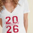 Senior 2026 Graduation Varsity Red Letters On The Back Women's Jersey Short Sleeve Deep V-Neck Tshirt