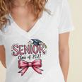 Senior Class Of 2027 Coquette Pink Bow Graduation 2027 Girls Women's Jersey Short Sleeve Deep V-Neck Tshirt