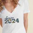 Senior Graduation Class Of 2024 Cute Senior 2024 Flowers Women's Jersey Short Sleeve Deep V-Neck Tshirt