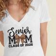 Senior Mom Class Of 2026 Graduation Leopard Coquette Bow Women's Jersey Short Sleeve Deep V-Neck Tshirt