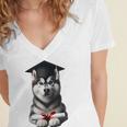 Siberian Husky Dog Graduation Cap Training School Graduate Men Women Kids Women's Jersey Short Sleeve Deep V-Neck Tshirt