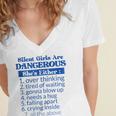 Silent Girls Are DangerousFor Quiet Introvert Girl Women's Jersey Short Sleeve Deep V-Neck Tshirt