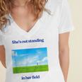 Out Standing In Her Field Graduation Tee Women's Jersey Short Sleeve Deep V-Neck Tshirt