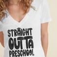 Straight Outta Preschool Graduation Cap Gown 2022 Cute Women's Jersey Short Sleeve Deep V-Neck Tshirt