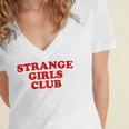 Strange Girls Club Weird Antisocial Introvert Humor Women's Jersey Short Sleeve Deep V-Neck Tshirt