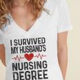 I Survived My Husband's Nursing Degree School Graduation Women's Jersey Short Sleeve Deep V-Neck Tshirt