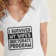 I Survived My Wife's Doctorate Program PhD Graduation Women's Jersey Short Sleeve Deep V-Neck Tshirt