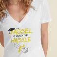 Tassel Worth The Hassle 2018 Graduation Quote Ylw Women's Jersey Short Sleeve Deep V-Neck Tshirt