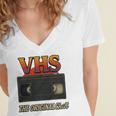 VHS Tape Nostalgia Old School Technology Humor Premium Women's Jersey Short Sleeve Deep V-Neck Tshirt