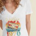 Vintage 1970 Retro Cassette Tape 70s Born Nostalgia Birthday Women's Jersey Short Sleeve Deep V-Neck Tshirt
