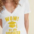 Wow My Son Graduated Mom Dad Of A Senior Graduation Women's Jersey Short Sleeve Deep V-Neck Tshirt