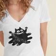 Yk2 Grunge Scary Cat With Tail Tomboy 90s Nostalgia Indie Women's Jersey Short Sleeve Deep V-Neck Tshirt