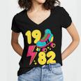 1982 Retro Raised In The 80s Old School Nostalgia Vibes Women's Jersey Short Sleeve Deep V-Neck Tshirt