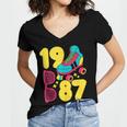 1987 Retro Raised In The 80s Old School Nostalgia Vibes Women's Jersey Short Sleeve Deep V-Neck Tshirt