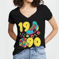 1990 Retro Raised In The 90s Old School Nostalgia Vibes Women's Jersey Short Sleeve Deep V-Neck Tshirt 1990 Retro Raised In The 90s Old School Nostalgia Vibes Women's Jersey Short Sleeve Deep V-Neck Tshirt