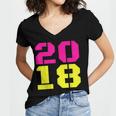 2018 Big Neon Numbers For The New Year Or Graduation Women's Jersey Short Sleeve Deep V-Neck Tshirt