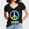 2023 Graduation Class Year Tie Dye Peace Sign Graduate Shirt Women's Jersey Short Sleeve Deep V-Neck Tshirt
