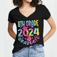 8th Grade Graduate 2024 Graduation Last Day Of School Tie Women's Jersey Short Sleeve Deep V-Neck Tshirt