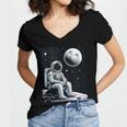 Aesthetic Spaceman Astronaut On The Moon Space Introvert Women's Jersey Short Sleeve Deep V-Neck Tshirt