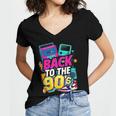 Back To The 90s Nostalgia Cassette Game Console Boombox Women's Jersey Short Sleeve Deep V-Neck Tshirt