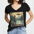 Bigfoot Sasquatch Alien Spaceship UFO Introvert Bruh Women's Jersey Short Sleeve Deep V-Neck Tshirt