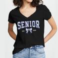 Blue Bow Coquette Floral Senior 2026 Graduation Class Women's Jersey Short Sleeve Deep V-Neck Tshirt