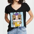 Bulldog Anime Pup Graduation Women's Jersey Short Sleeve Deep V-Neck Tshirt