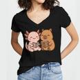 Capybara Axolotl Kawaii Kids Anime Book Lover Reading Women's Jersey Short Sleeve Deep V-Neck Tshirt