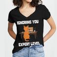 Cat Ignoring You Expert Level Orange Tabby Introvert Women's Jersey Short Sleeve Deep V-Neck Tshirt