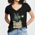 Cat Reading Book Women's Jersey Short Sleeve Deep V-Neck Tshirt Cat Reading Book Women's Jersey Short Sleeve Deep V-Neck Tshirt