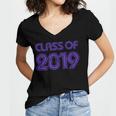 Class Of 2019 High School Graduation Purple Senior Women's Jersey Short Sleeve Deep V-Neck Tshirt
