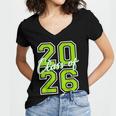 Class Of 2026 Graduation Varsity Lime Green Letters Women's Jersey Short Sleeve Deep V-Neck Tshirt