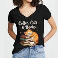 Coffee Cats & Books Lover For Women & Girls Coffee Women's Jersey Short Sleeve Deep V-Neck Tshirt